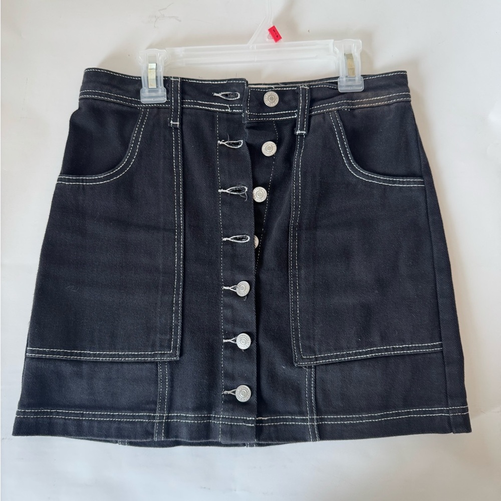 Ardene Black Jean Button-Front Mini Skirt